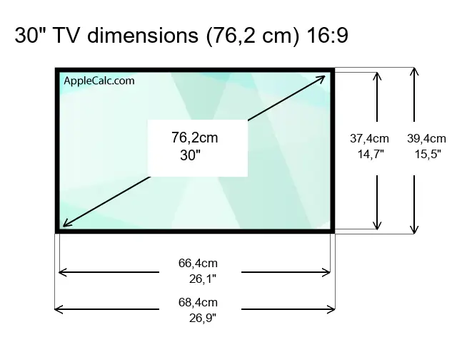  30 inch TV sizes size in centimeters size in inches